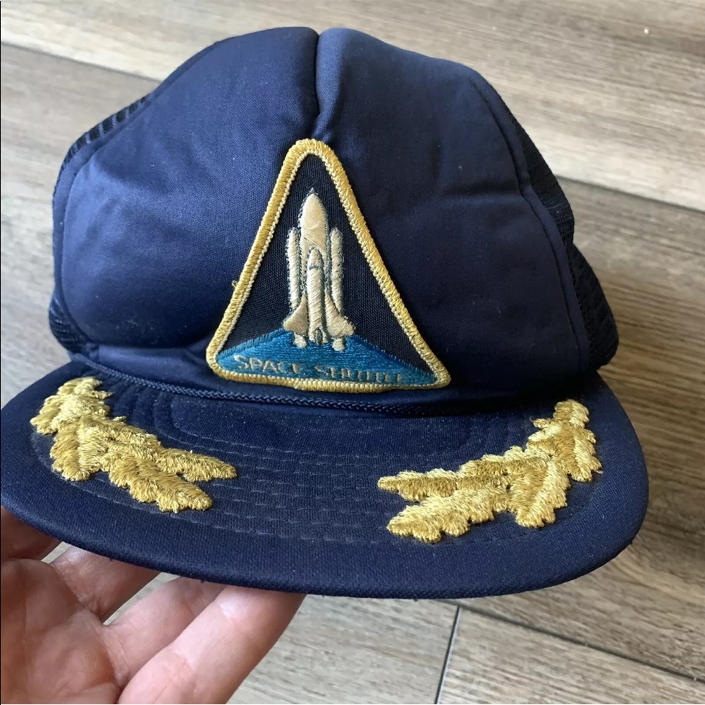 Vintage Space Shuttle Trucker Hat Gold Embroidered 80s